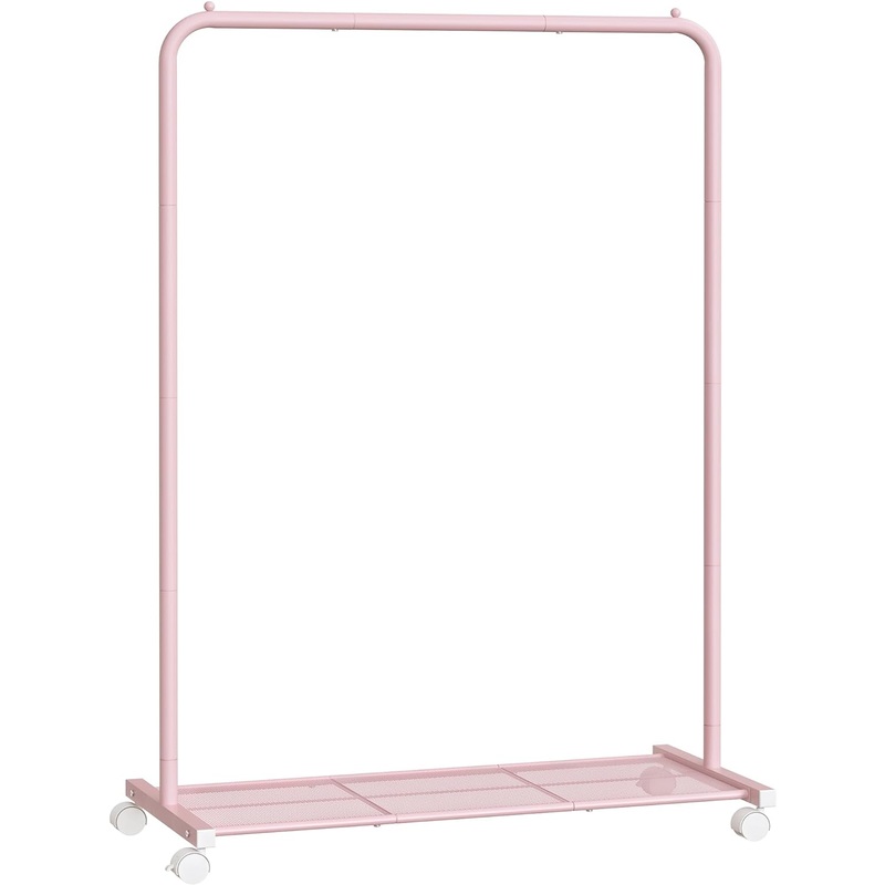 SONGMICS HSR025P01 Clothes Rack with Wheels, 15.9 x 35.8 x 62.2 Inches, Pink