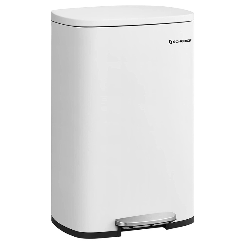 SONGMICS Kitchen Trash Can 13 Gallon (50L)  Stainless Steel Garbage Can Pedal Rubbish Bin Recycling or Waste Bin Soft Close Removable Inner Bucket White