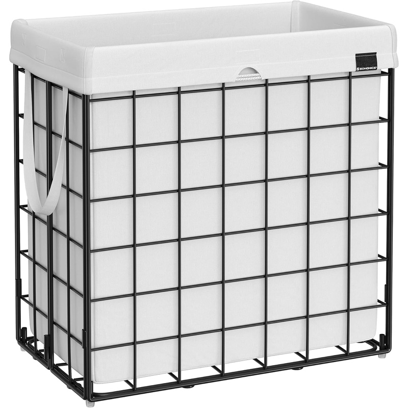 SONGMICS Laundry Hamper, 29 Gal (110L) Laundry Basket, Collapsible Clothes Hamper, Removable and Washable Liner, Metal Wire Frame, for Bedroom Bathroom, Black and White ULCB111W01