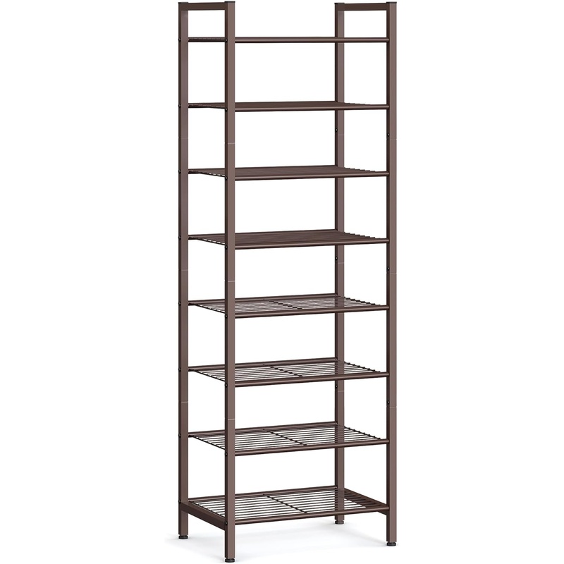 SONGMICS Narrow Shoe Rack, Sturdy 8 Tier Metal Tall Shoe Rack Shelf, Slim Shoe Storage Organizer for Closet Entryway Small Spaces, Vertical Shoe Stand Tower for 18 Pairs Shoes, Easy Assembly, Black