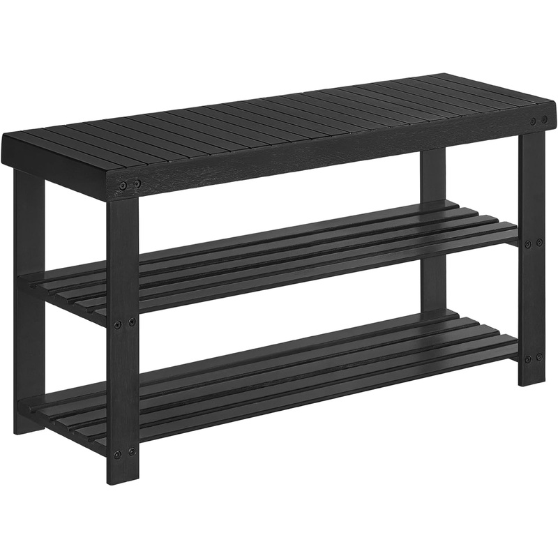 SONGMICS Shoe Rack Bench, 3-Tier Bamboo Shoe Storage Organizer, Entryway Bench, Holds Up to 286 lb, 11.3 x 35.4 x 17.8 Inches, for Entryway Bathroom Bedroom, Black ULBS090B33V1
