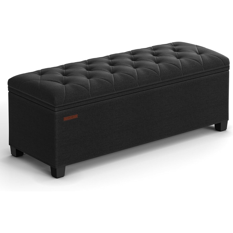 SONGMICS Storage Ottoman Bench, Bench with Storage, for Entryway, Bedroom, Living Room, Black ULSF088B01