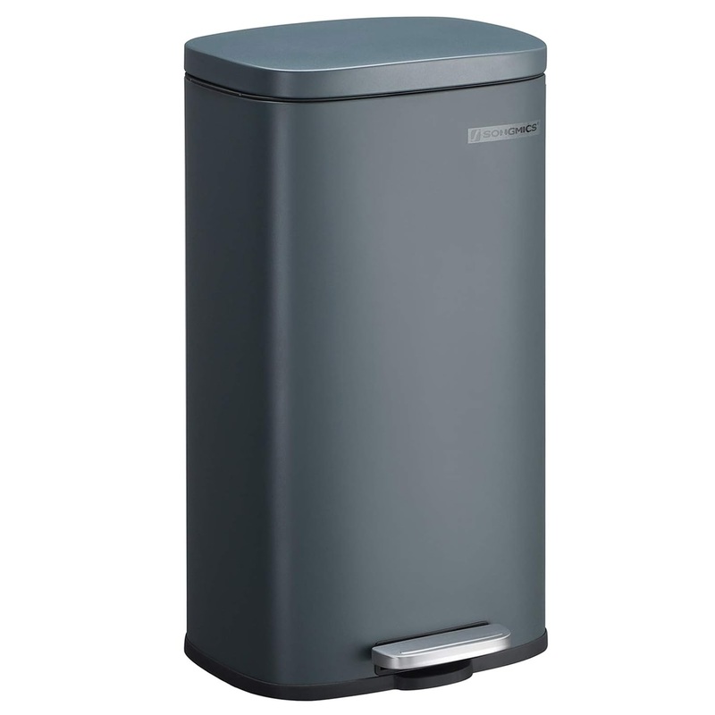 SONGMICS Trash Can with Lid, 8 Gallon Garbage Can, Stainless Steel Small Waste Bin with Step Pedal and Inner Bucket, Soft Close, Kitchen, Black ULTB102B01
