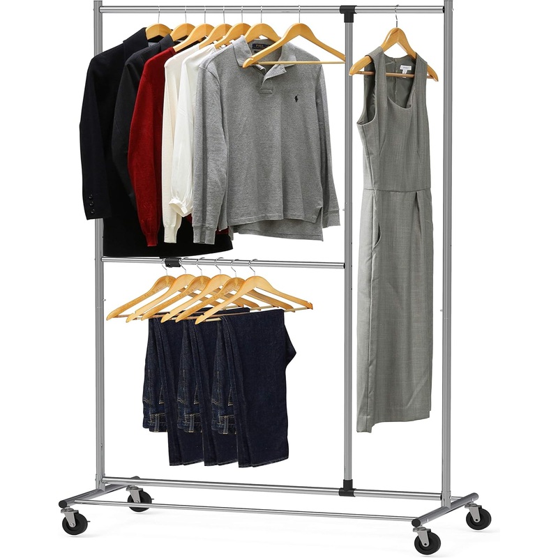 Simple Houseware Dual Bar Adjustable Garment Rack, Chrome, 72-inch Height