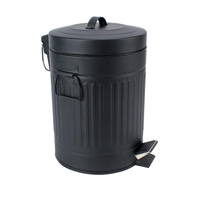 SIMPLEMADE Round Step Trash Can, Stainless Steel with Lid, Small Metal Wastebasket / Garbage Can For Bathroom, Office, Black, 5 Liter / 1.3 Gallon