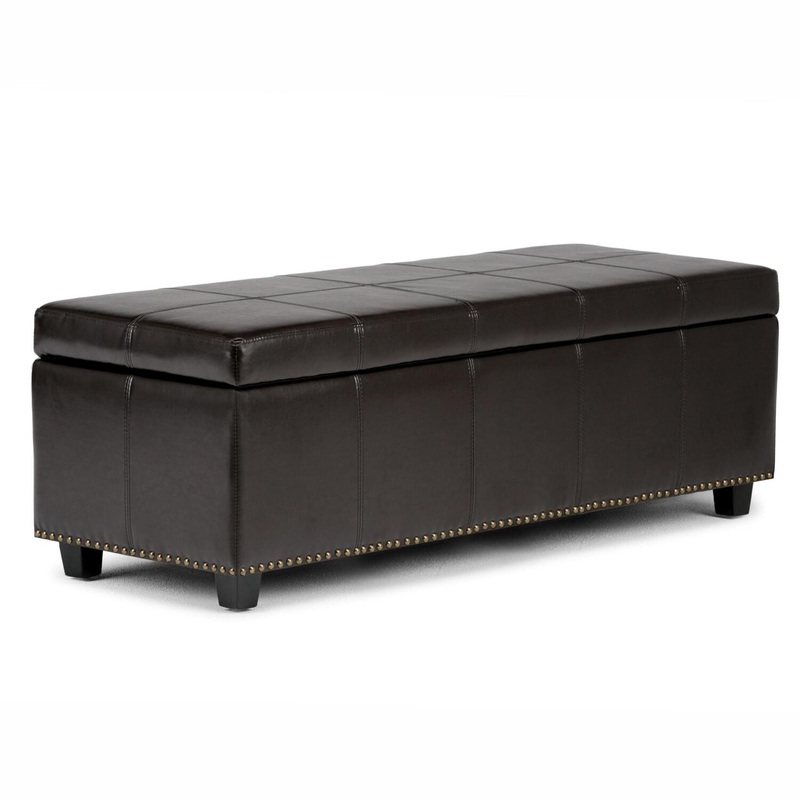 Simpli Home Kingsley Large Storage Ottoman Bench, Brown
