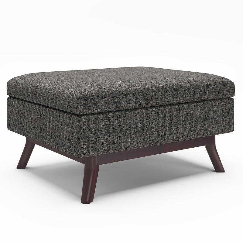 Simpli Home Owen 34 inch Wide Mid Century Modern Rectangle Coffee Table Storage Ottoman-Color:Ebony,Fabric:Tweed