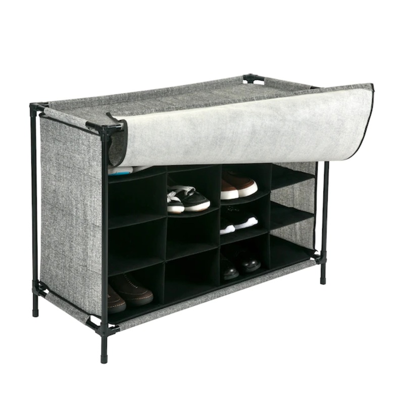 Simplify 16 Pair Stackable Shoe Rack Organizer with Cover for Closet Bedroom & Entryway, Black