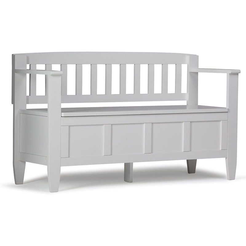 SIMPLIHOME Brooklyn SOLID WOOD 48 inch Wide Entryway Storage Bench with Safety Hinge, Multifunctional in White