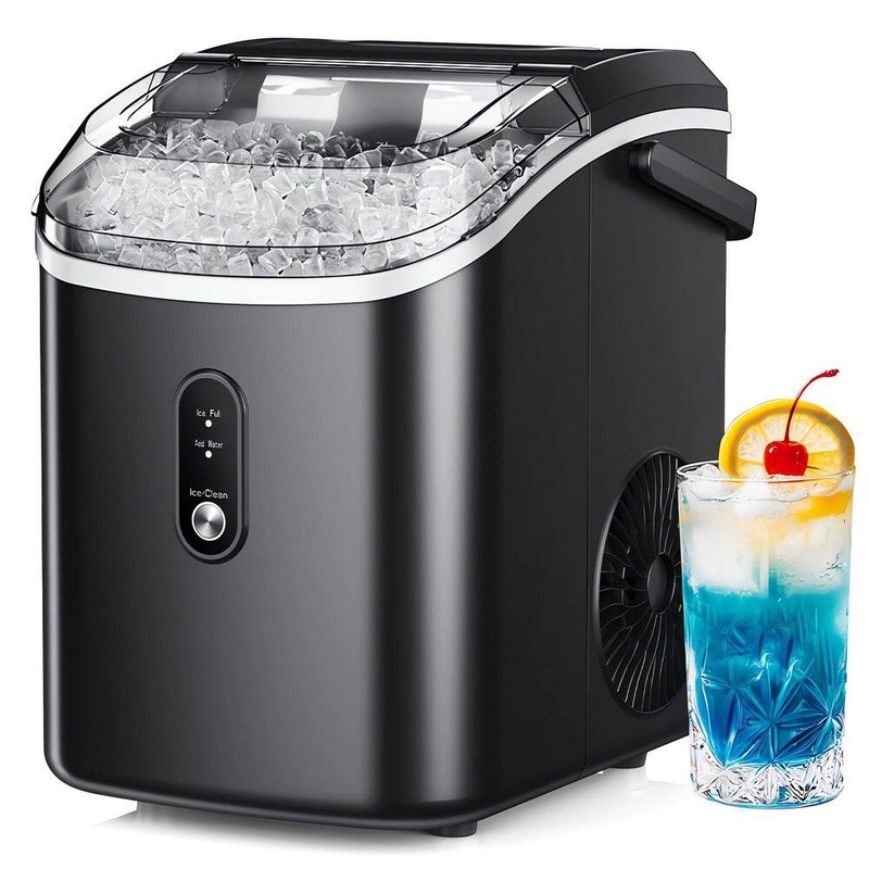 SIMZLIFE ZX-IM-12S-S-HD 9.45 in. 34 lb. /24H Nugget Ice Countertop Portable Ice Maker in Black, Ready in 6 Mins, Auto-Cleaning, with Handle