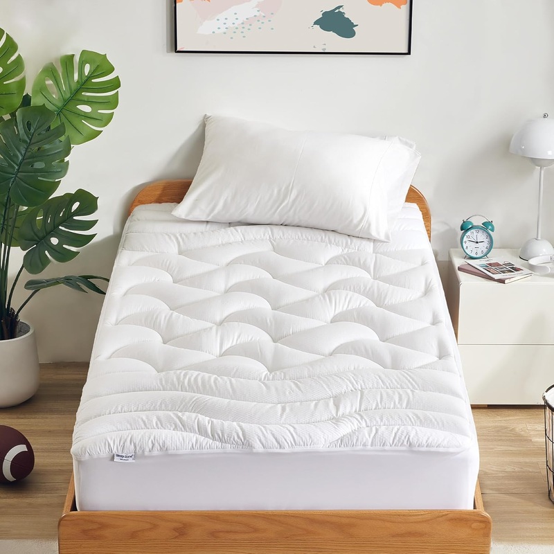 SLEEP ZONE Extra Long Twin Cooling Mattress Topper for College Dorm, Premium Zoned Cool Mattress Pad Cover, Padded Mattress Protector Breathable Washable, Deep Pocket 8-21 (Beige, Twin XL)