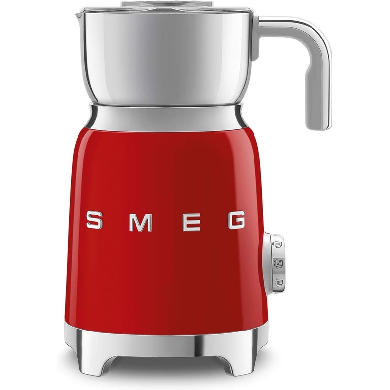 SMEG Retro 50s Style Milk Frother with 2 Disks 6 Preset Programs Hot or Cold Frothing and Induction Heating (Red)