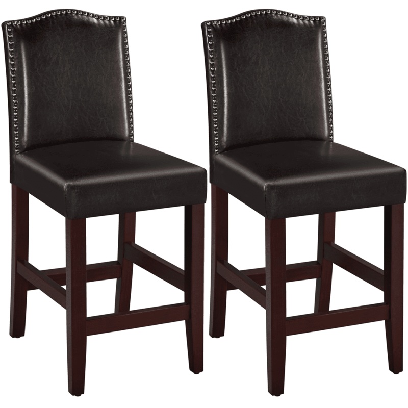 SMILE MART 25.5H Leather Counter Height Bar Stools Fullback, 2pcs, Brown