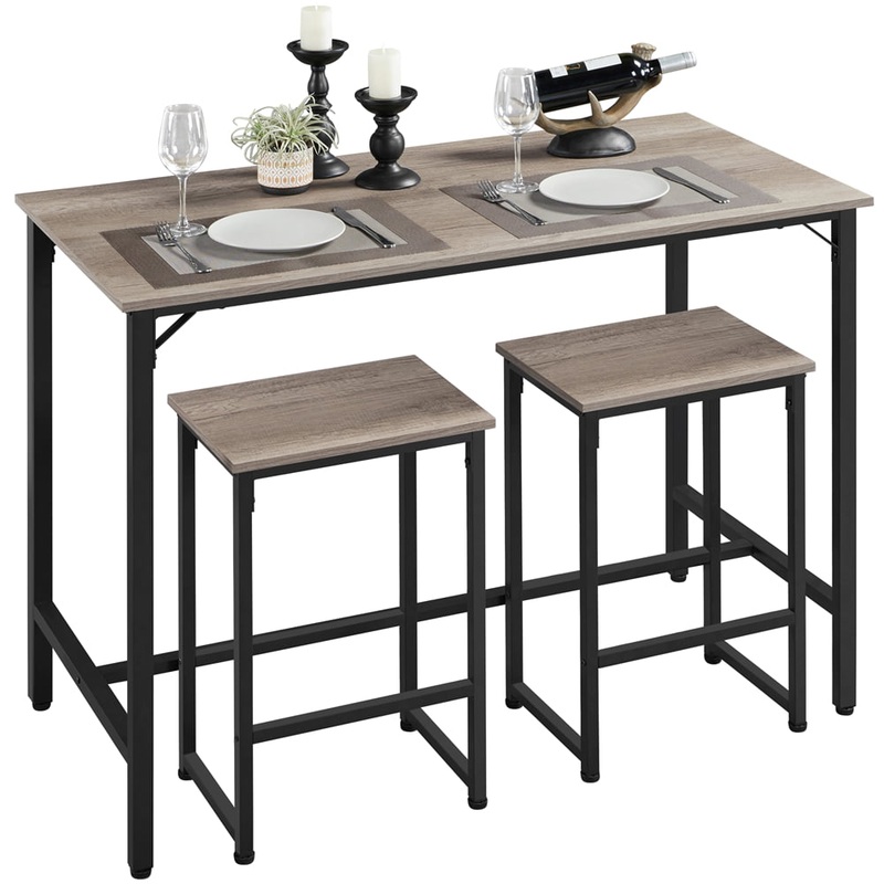 SMILE MART 3pcs Industrial Wooden Dining Table Set, Gray
