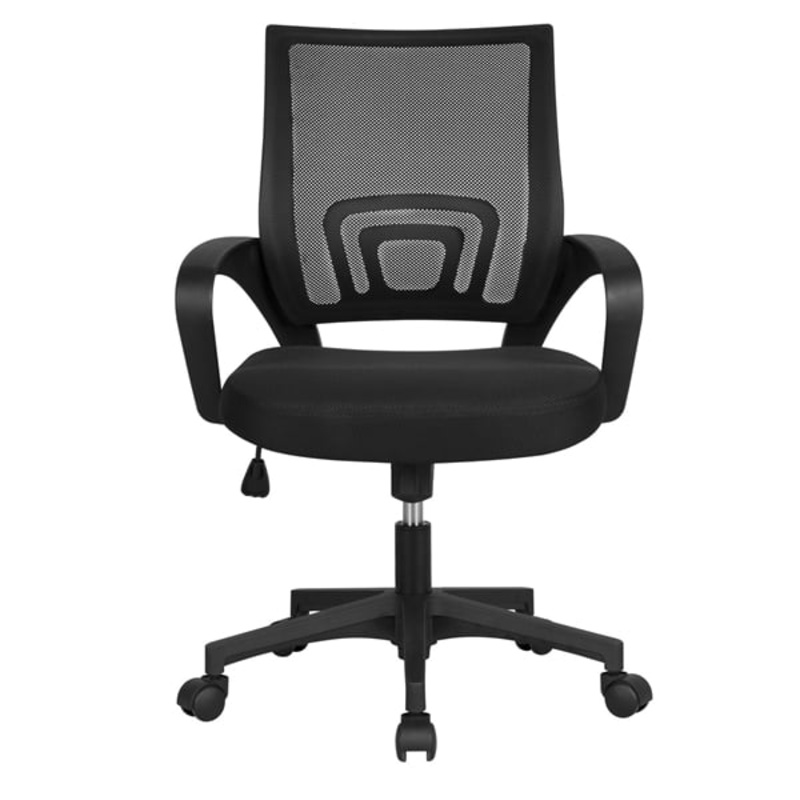 Smile Mart Adjustable Mid Back Mesh Swivel Office Chair with Armrests, Black