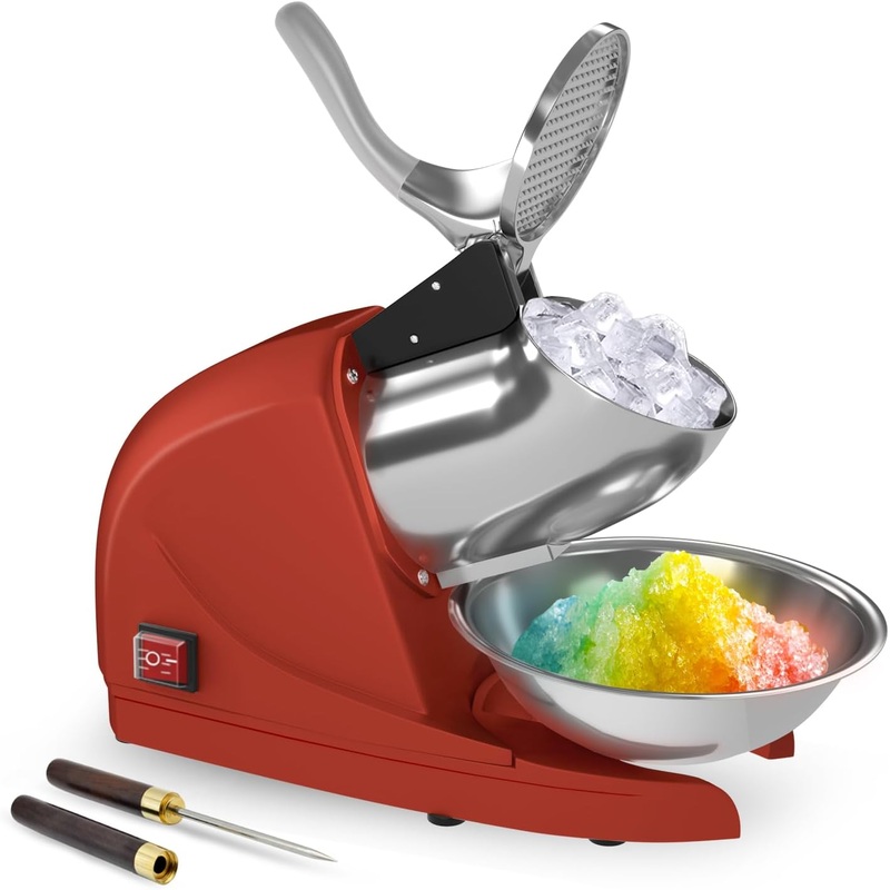 Shaved Ice Machine 380w Snow Cone Machine 3 Stainless Steel Blades Ice Shaver Machine Electric Ice Crusher 280lbs/hr Snow Cone Maker for Home and Commercial with Ice Pick(Black)