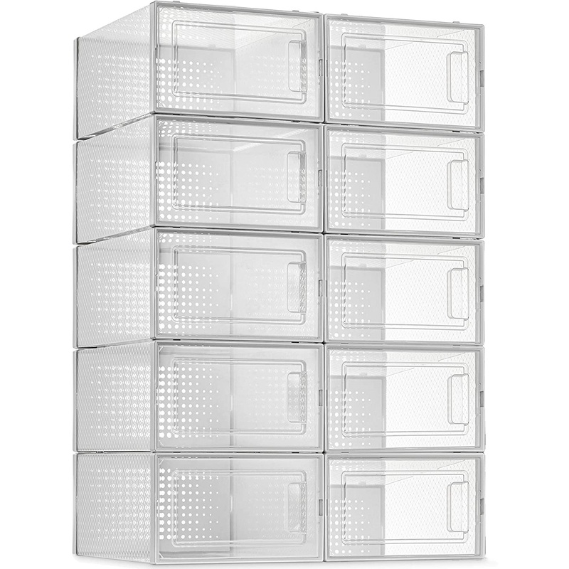 Shoe Storage Boxes, Clear Plastic Stackable Shoe Organizer Bins (10 Pack )