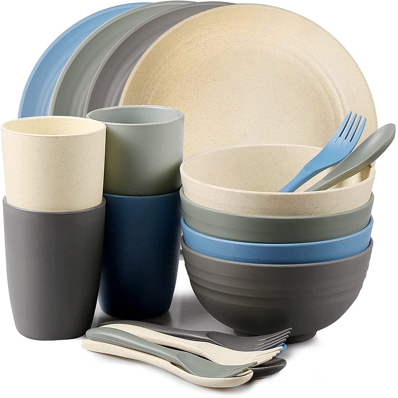 shopwithgreen Wheat Plastic Kids Dinnerware Sets (20PCS)  Lightweight & Unbreakable Children Tableware Set  Microwave and Dishwasher Safe Plates, Bowls, Cups, Forks and Spoons, BPA Free