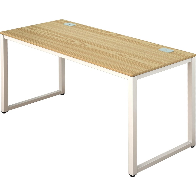 SHW Home Office 55-Inch Large Computer Desk, 24 Deep, White Frame with Oak Top