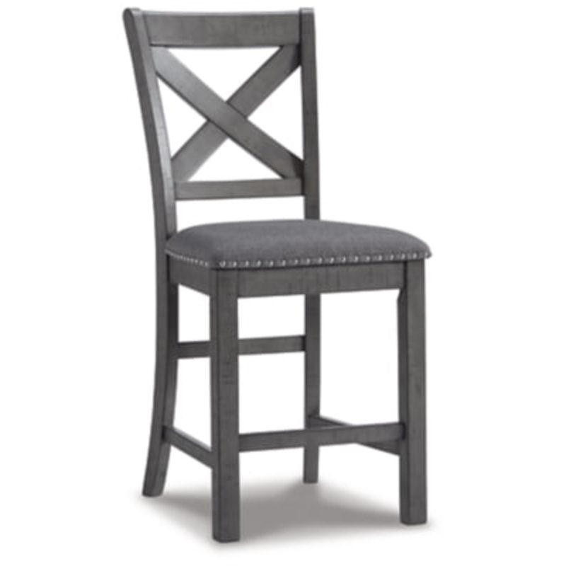 Signature Design by Ashley 24.75 Myshanna Rustic Counter Height Upholstered Barstool, Set of 2, Dark Gray