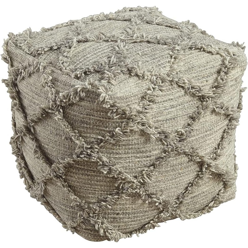 Signature Design by Ashley Adelphie Chevron Natural Wool Pouf, 16 x 16 In, Neutral Gray