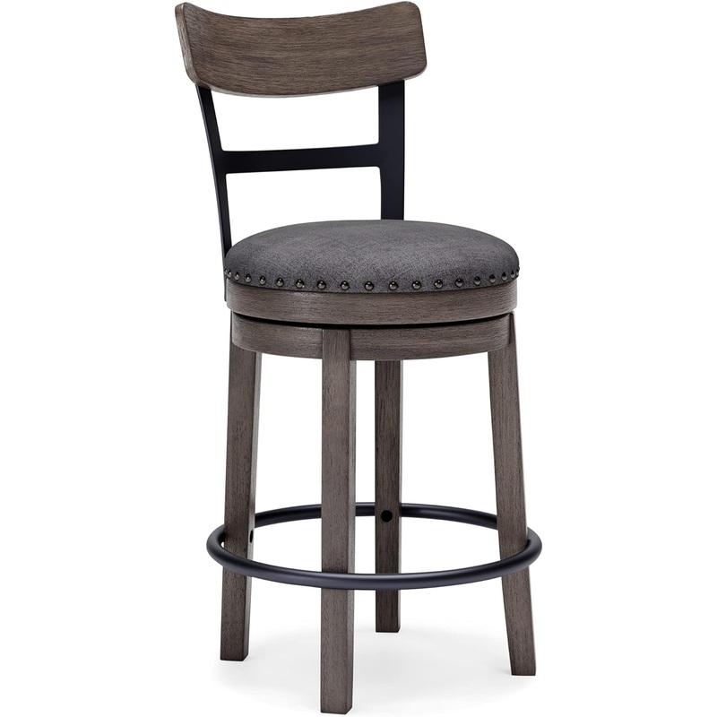 Signature Design by Ashley Caitbrook 24 Farmhouse Counter Height Upholstered Swivel Barstool, Gray