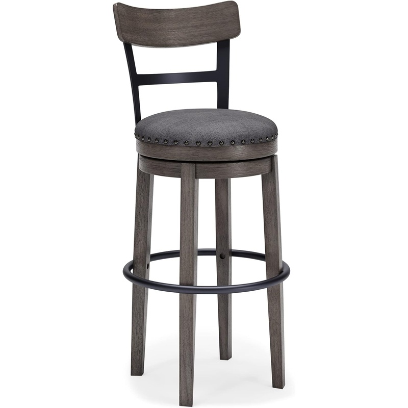 Signature Design by Ashley Caitbrook 30 Farmhouse Bar Height Upholstered Swivel Barstool, Gray