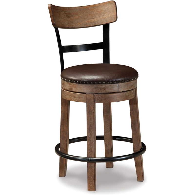Signature Design by Ashley Pinnadel 24.25 Modern Farmhouse Swivel Counter Height Barstool, Light Brown
