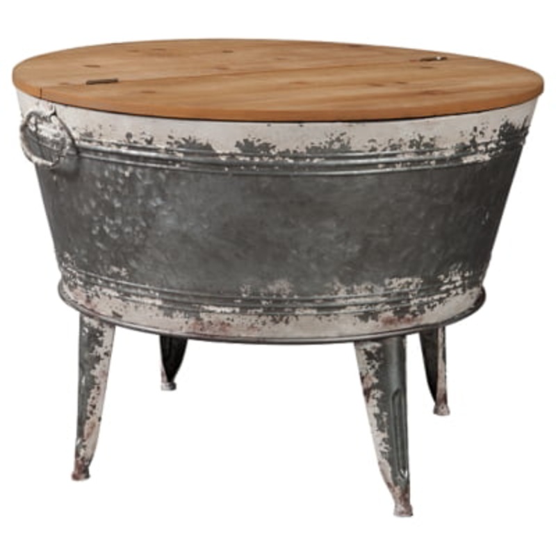Signature Design by Ashley Shellmond Rustic Distressed Metal Accent Cocktail Table with Lift Top 20, Gray