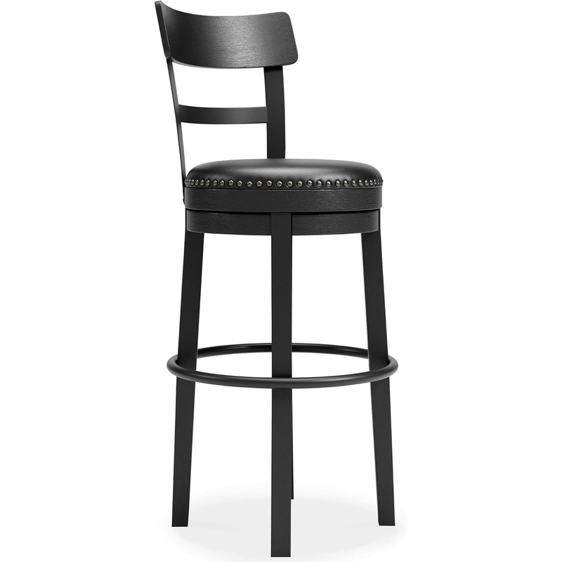 Signature Design by Ashley Valebeck 30.38 Casual Pub Height Upholstered Swivel Barstool, Black