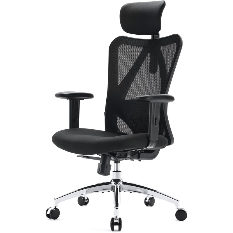 SIHOO M18 Ergonomic Office Chair for Big and Tall People Adjustable Headrest with 2D Armrest Lumbar Support and PU Wheels Swivel Tilt Function Black