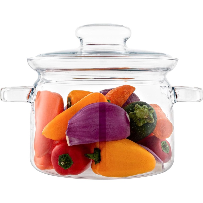 Simax Glass Cookware, 64 Oz (2 Quart) Clear Glass Pot, Glass Saucepan, Potpourri Simmer Pot With Lid, Easy Grip Handles, Made from Oven, Microwave, Stove and Dishwasher Safe Borosilicate Glass