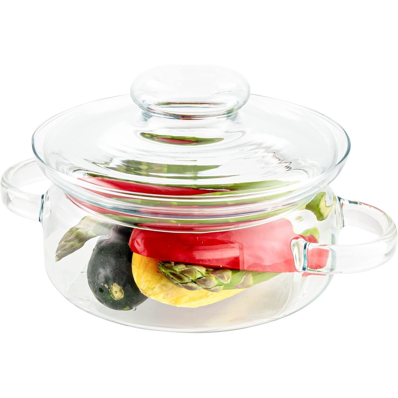 Simax Glass Pot, 1 Quart Glass Saucepan, Simmer Pot With Lid, Heat Resistant Handles, Serving Dish, Microwave, Stove and Dishwasher Safe Borosilicate Glass, Potpourri Simmer Pot Transparent