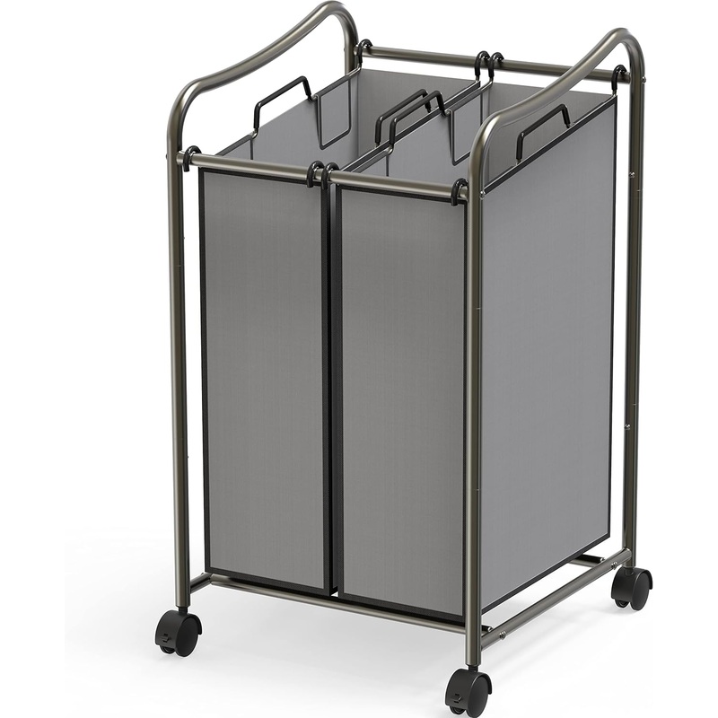Simple Houseware 2 Bags Laundry Sorter, Dark Grey