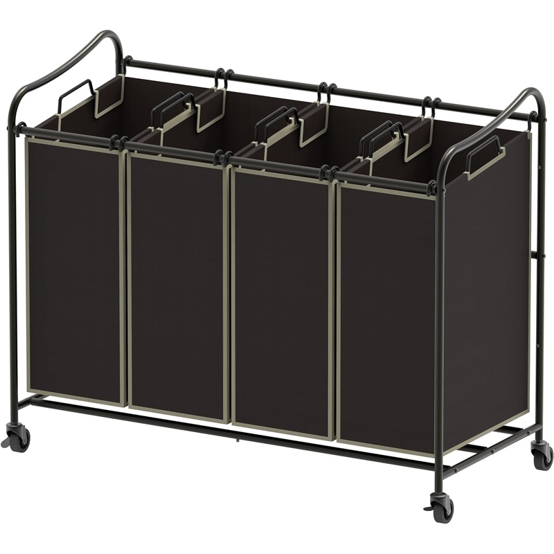 Simple Houseware 4-Bag Heavy Duty Laundry Sorter Rolling Cart, Brown