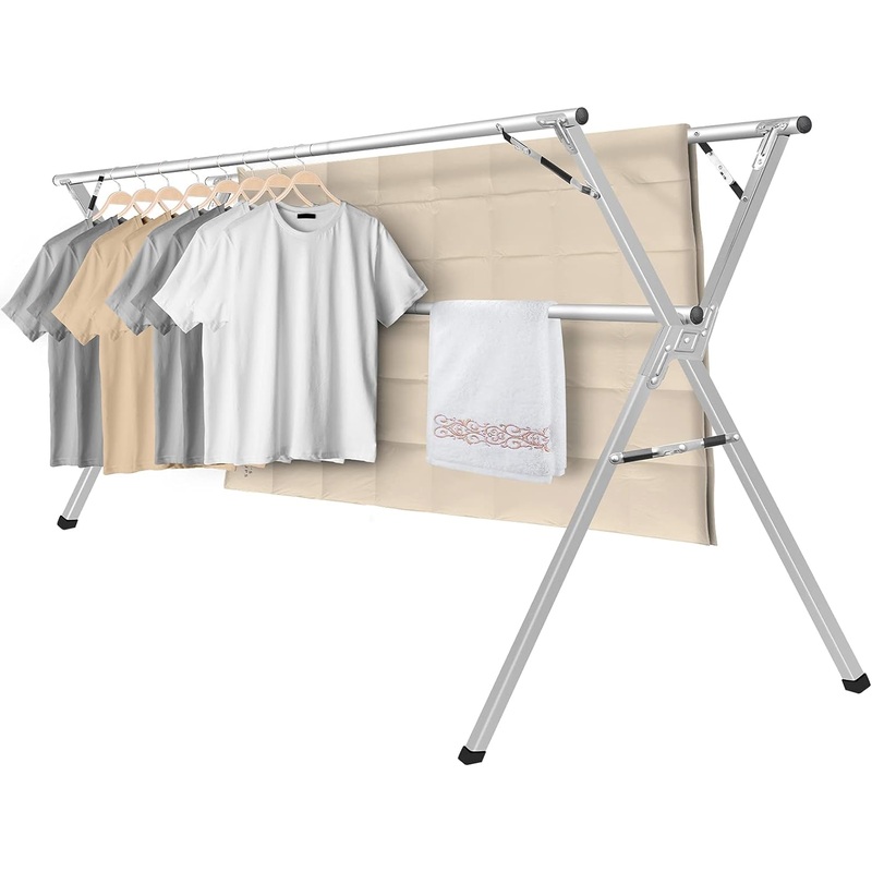 Sarahipe Sillars Clothes Drying Rack, 94.5 inches Laundry Drying Rack Clothing Foldable & Collapsible Stainless Steel Heavy Duty Clothing Drying Rack with Windproof Hooks for Indoor Outdoor