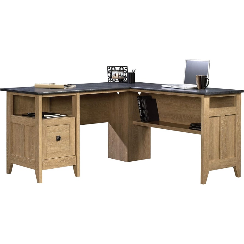 Sauder August Hill L-Shaped Desk, L: 59.06 x W: 58.74 x H: 29.25, Dover Oak finish