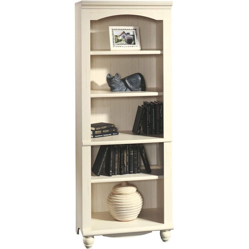Sauder Harbor View Library/Book Shelf, L: 27.21 x W: 17.48 x H: 72.24, Antiqued White finish