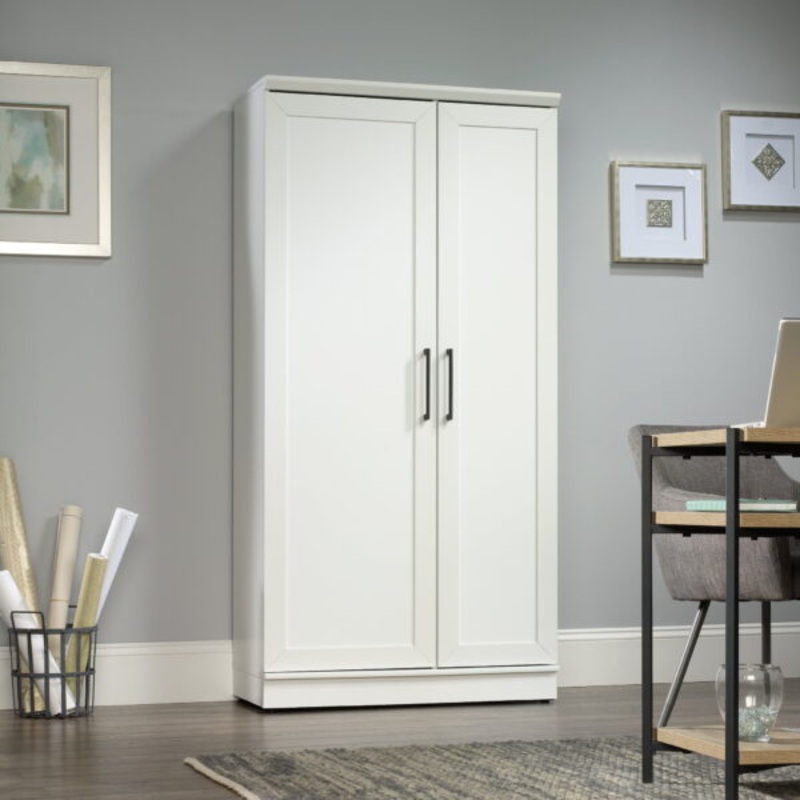 Sauder HomePlus 71 Tall 2-Door Multiple Shelf Wood Storage Cabinet, Soft White Finish