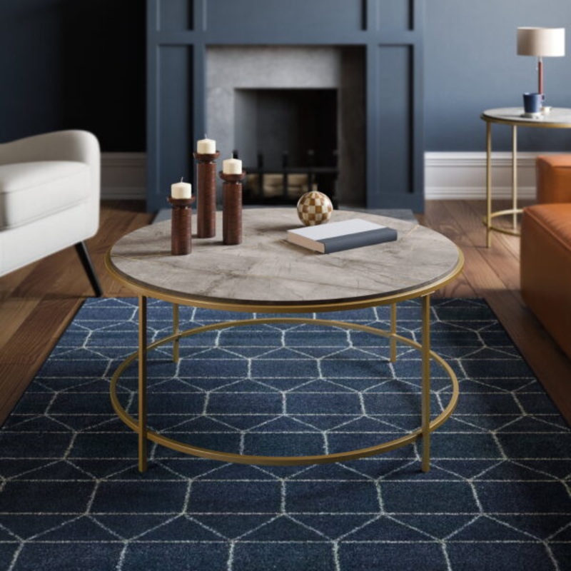 Sauder International Lux Modern Round Coffee Table, Deco Stone Finish