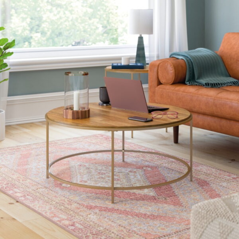 Sauder International Lux Modern Round Coffee Table, Sindoori Mango Finish