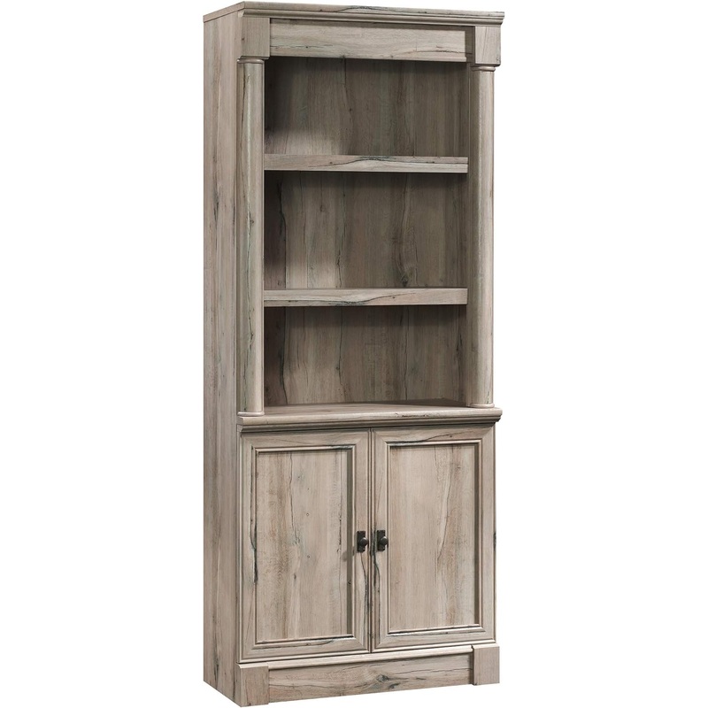 Sauder Palladia Library with Doors/Book Shelf, L: 29.37 x W: 13.9 x H: 71.85, Split Oak finish