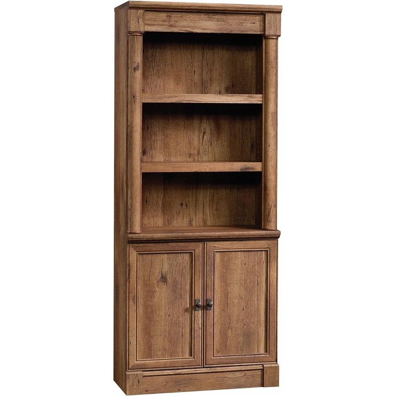 Sauder Palladia Library with Doors/Book Shelf, L: 29.37 x W: 13.90 x H: 71.85, Vintage Oak finish