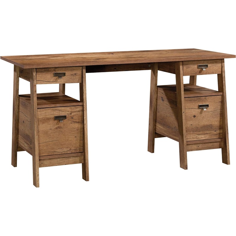 Sauder Trestle Executive Trestle Desk, Vintage Oak finish