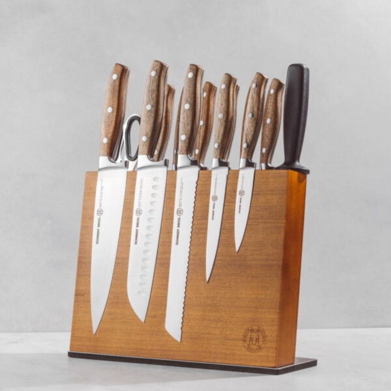 Schmidt Brothers Cutlery 14-Piece Acacia Series Forged Stainless Steel Knife Block Set with Acacia Wood Handles