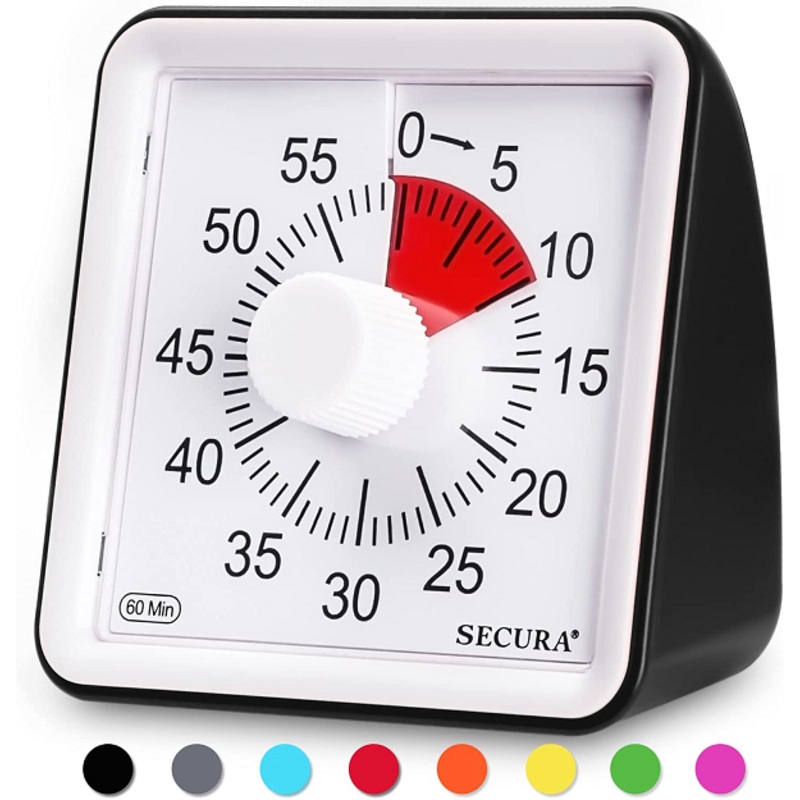 Secura 60-Minute Visual Timer, Classroom Countdown Clock, Silent Timer