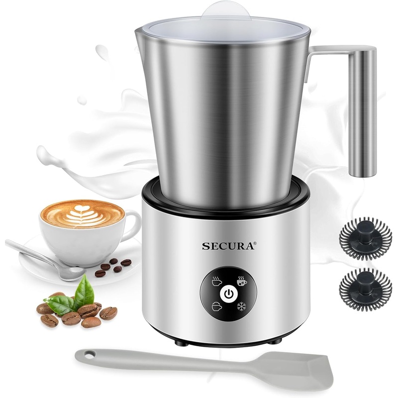 Secura Automatic Milk Frother, 4-in-1 Electric Milk Steamer, 17oz Detachable Hot/Cold Foam Maker, Milk Warmer for Latte, Cappuccinos, Macchiato, Hot Chocolate, with Silicone Spatula & 2 Whisks
