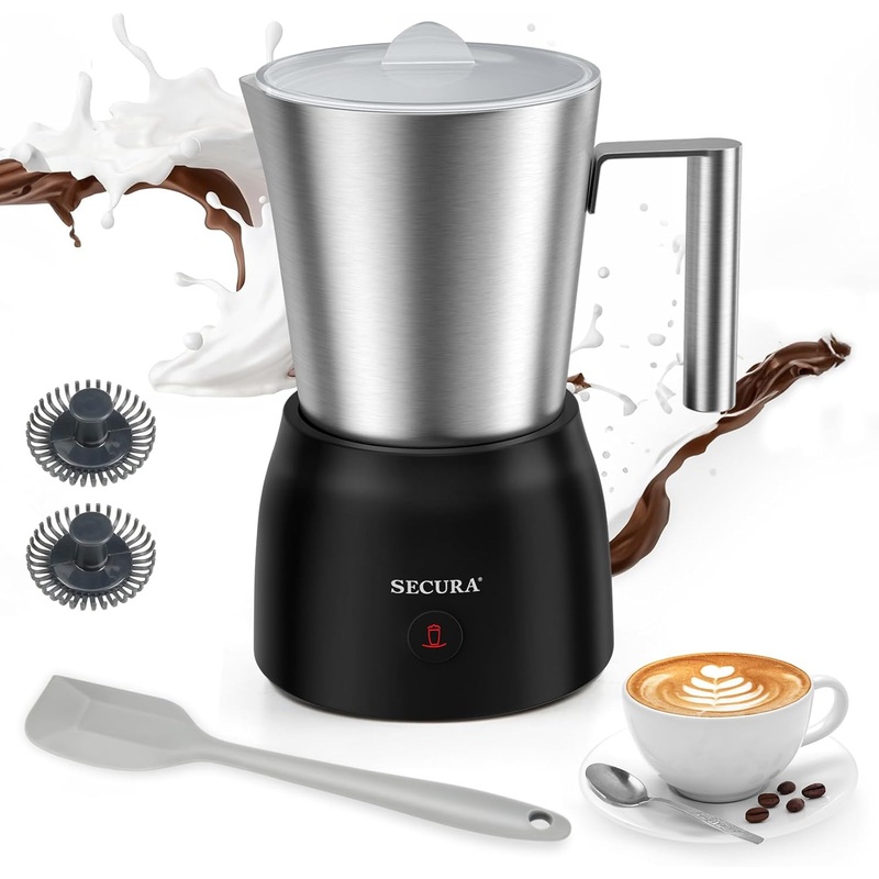 Secura Detachable Milk Frother, 17oz Electric Milk Steamer Stainless Steel, Automatic Hot/Cold Foam and Hot Chocolate Maker with 2 in 1 Function Whisks (Upgraded)