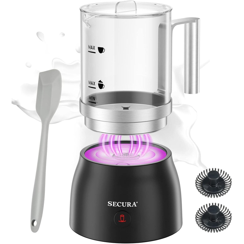 Secura Detachable Milk Frother and Steamer, 17oz Electric Milk Warmer 4-in-1 Hot/Cold Foam Maker for Latte, Cappuccinos, Macchiato, Hot Chocolate, Glass Milk Jug Dishwasher Safe
