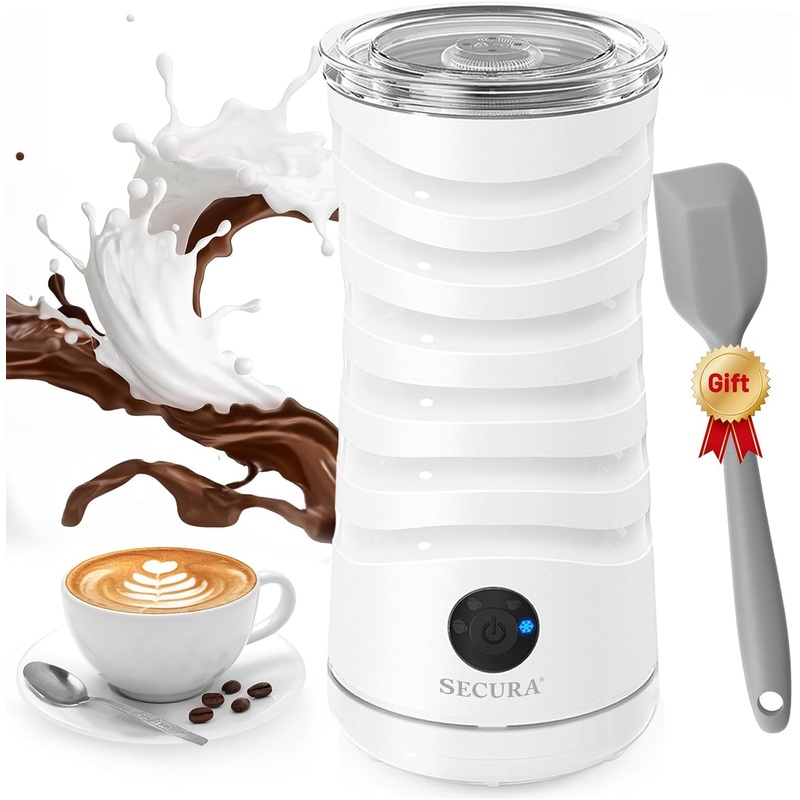 Secura Electric Milk Frother, Automatic Milk Steamer, 4-IN-1 Hot & Cold Foam Maker-8.4oz/240ml Milk Warmer for Latte, Cappuccinos, Macchiato with Silicone Spatula, Silent Operation & Shut-off, Black